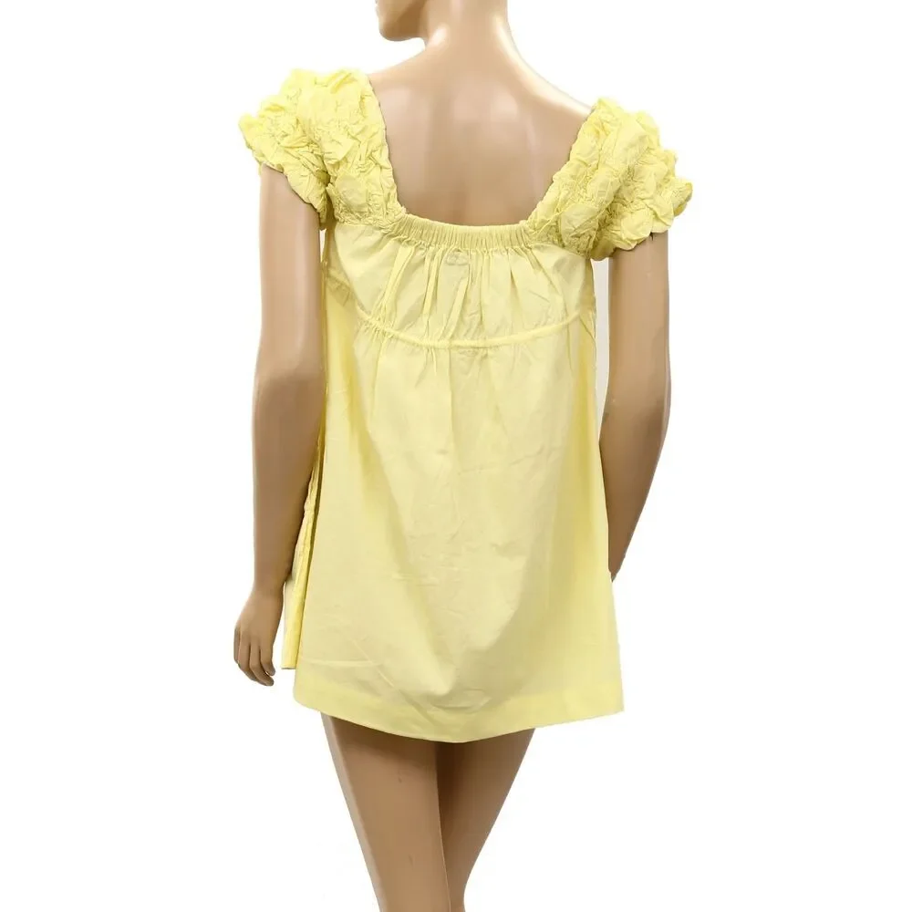 Free People Free Est Flaunt It Mini Dress Ruched Smocked Puff Sleeves XS 288773